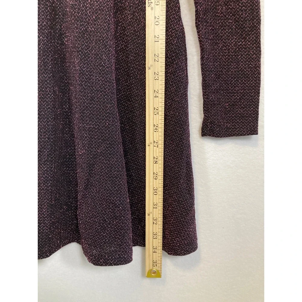 Charlotte Russe‎ Womens Metallic Burgundy Skater Dress Long Sleeve V-Neck L